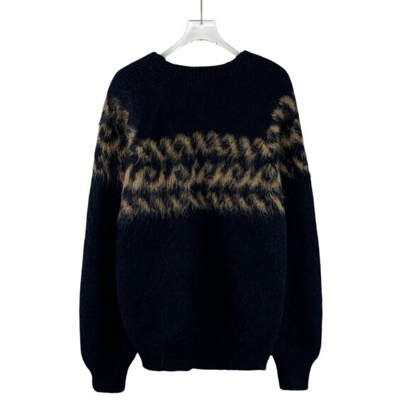 Celine Black Alpaca Wool Long-Sleeved Knitted Sweater With Animal Print Detail S - Picture 7 of 7